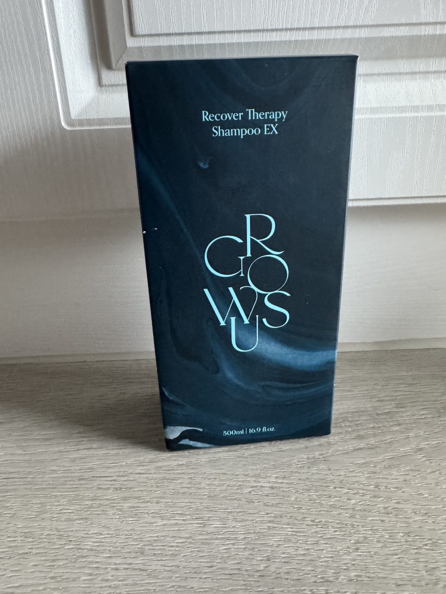 外盒正面。Recover Therapy Shampoo EX，GROWUS 直式標誌，下方 500ml | 16.9 fl.oz.。