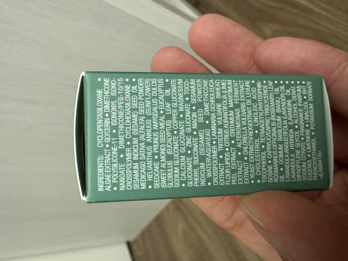 外盒 INGREDIENTS 全欄（CYCLOPENTASILOXANE 起、POTASSIUM SORBATE <ILN99413> 止）。